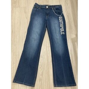 Southpole Jeans Womens 15 Blue Medium Wash Boot Skater Embroidered Stretch